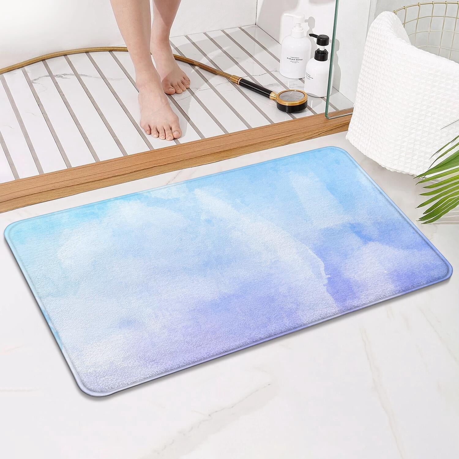 17x30 Inch Ultra Soft Faux Bath Mat Non Slip Absorbent Microfiber Bathroom Rug, Liquid & Marble Print