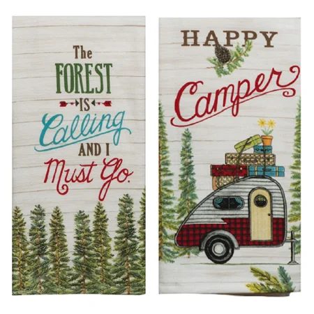 KLYNE - 2 Piece Scenic Route Towel Kitchen Set Forest And Happy Camper