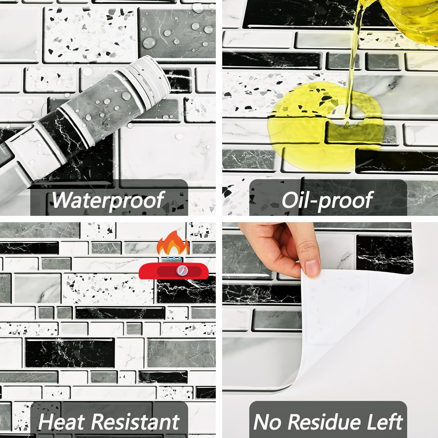 DAZLUT Brick Wallpaper Self-Adhesive Peel and Stick Wallpaper Black and Gray Waterproof and Removable Contact Paper for Home Decoration and Furniture Renovation, 17.7"x 394"