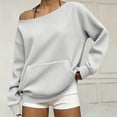 thumbnail image 2 of Women's Casual Off Shoulder Sweatshirt Long Sleeve Waffle Knit Loose Pullover Top with Pockets Solid Color Fashion Hoodie Cozy Oversized Sweater, 2 of 5
