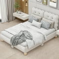 thumbnail image 2 of Euroco Upholstered Full Size Platform Bed with Headboard, Beige, 2 of 14