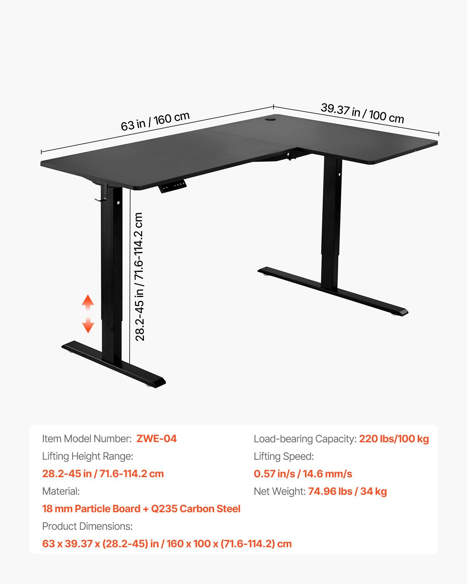 L-Shaped Electric Standing Desk Adjustable Height Corner Gaming Desk 63x39.37 Inch with Dual Motors, Memory Preset, Hooks, Cable Management, Spacious Workstation for Home Office