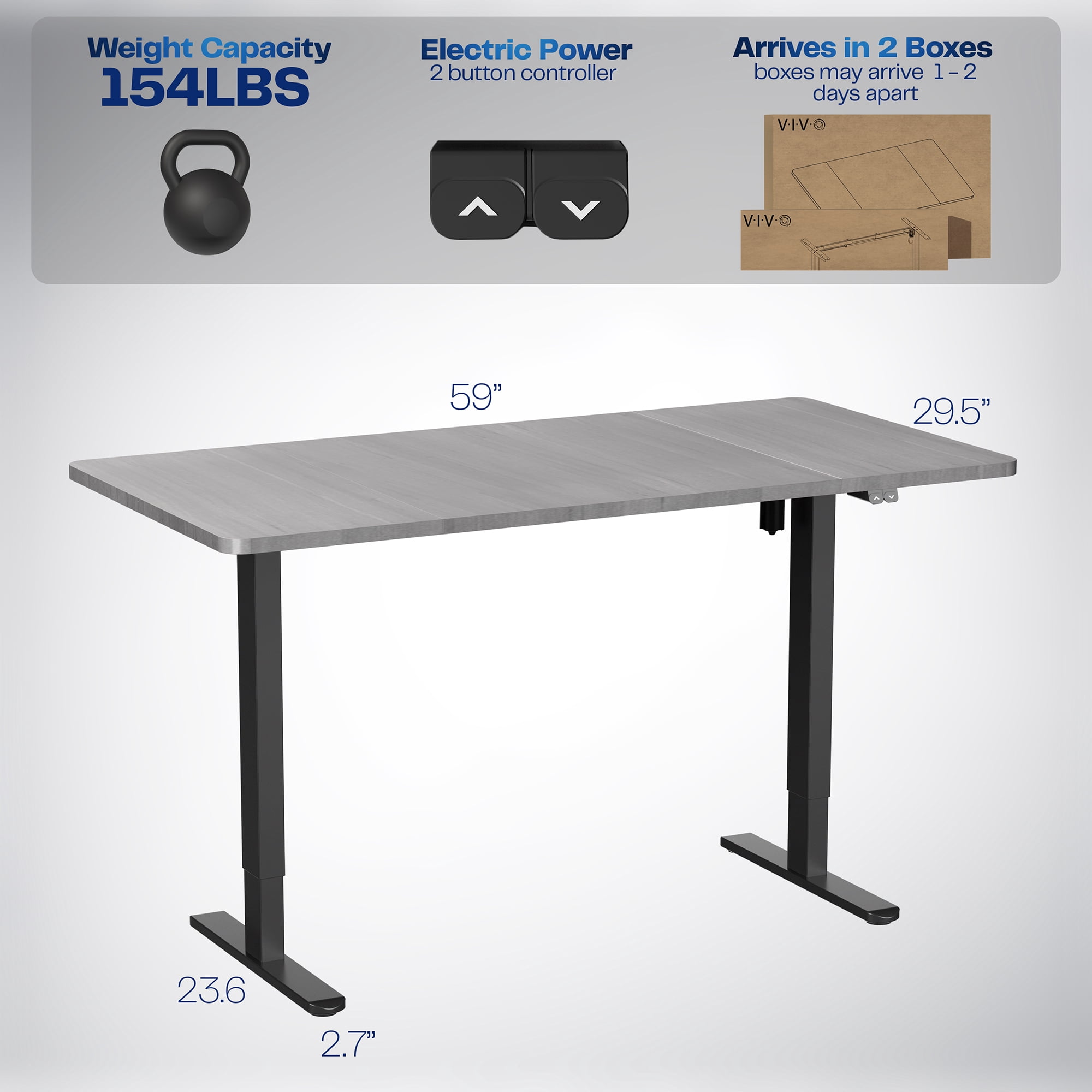 VIVO Electric 60” x 30” Stand Up Desk, Dark Gray Table Top, Black Frame