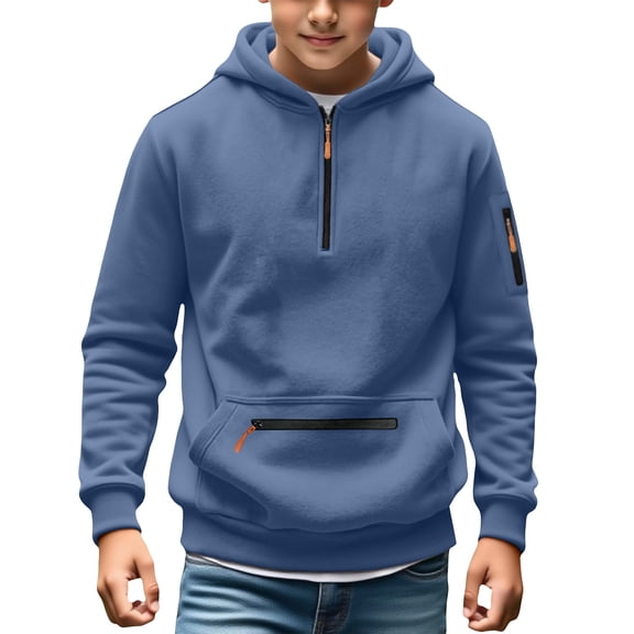 Nskgu Boys Hoodies 1/4 Zip Long Sleeve Pullover Youth Teen Kids Hooded Sweatshirt