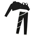 thumbnail image 4 of YONGHS Girls 3 Pcs Dance Outfit Mock Neck Crop Top Vest with Pants Gymnastic Ice Skating Tracksuit Black&Silver 10, 4 of 5