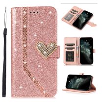Allytech Wallet Case Fits for iPhone 13 Pro Max (6.7 inch, 2021 Release), Glitter Rhinestone Flip Kickstand Bling PU Leather TPU Bumper Shockproof Magnetic Closure Cover with Card Holder, Rosegold