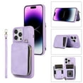 thumbnail image 1 of ELEHOLD for iPhone 11 Pro,Luxury Zipper Wallet Case with Card Slots Zipper Pocket Kickstand Function Wriststrap Crossbody Shoulder Strap Shockproof Purse Case,purple, 1 of 7