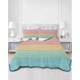 thumbnail image 2 of Quilts Full Size Bedding Set, Pink Wooden Grain Lightweight Quilted Comforter, Vintage Chic Geometric Ombre Teal Soft Reversible Bedspread Coverlet with Pillow Covers for All Season, 78" x 90", 2 of 7