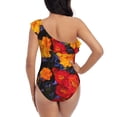 thumbnail image 5 of Sikiie Marigold Flowers In Different Colors Print Women One Piece Swimsuits Tummy Control One Shoulder Bathing Suits Ruffle Swimwear, From S to XXL-Medium, 5 of 6