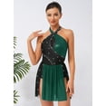 thumbnail image 5 of iiniim Women's Figure Ice Skating Dress Shiny Rhinestones Halter Lyrical Ballet Dancewear Dark Green M, 5 of 7
