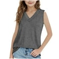 thumbnail image 3 of Jinhomg Kids Girls Tank Tops Casual Sleeveless V-Neck Shirts Casual Comfy Solid Color Summer Tanks Going Out Wear Gray 12 Years, 3 of 9