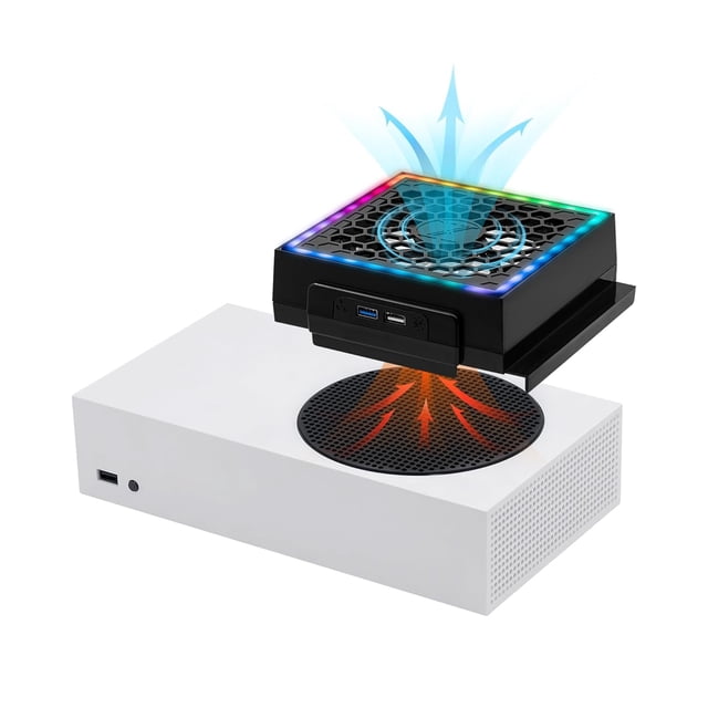 Cooling Fan For Xbox Series S Console - RGB LED Display, Low Noise, Includes 2 Extra USB Ports, 3 Level Adjustable Speed External Cooler