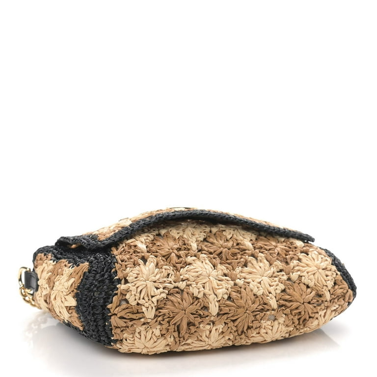GUCCI Raffia Crochet Flower Small GG Marmont Shoulder Bag Naturale Ecru  Multicolor 1259122