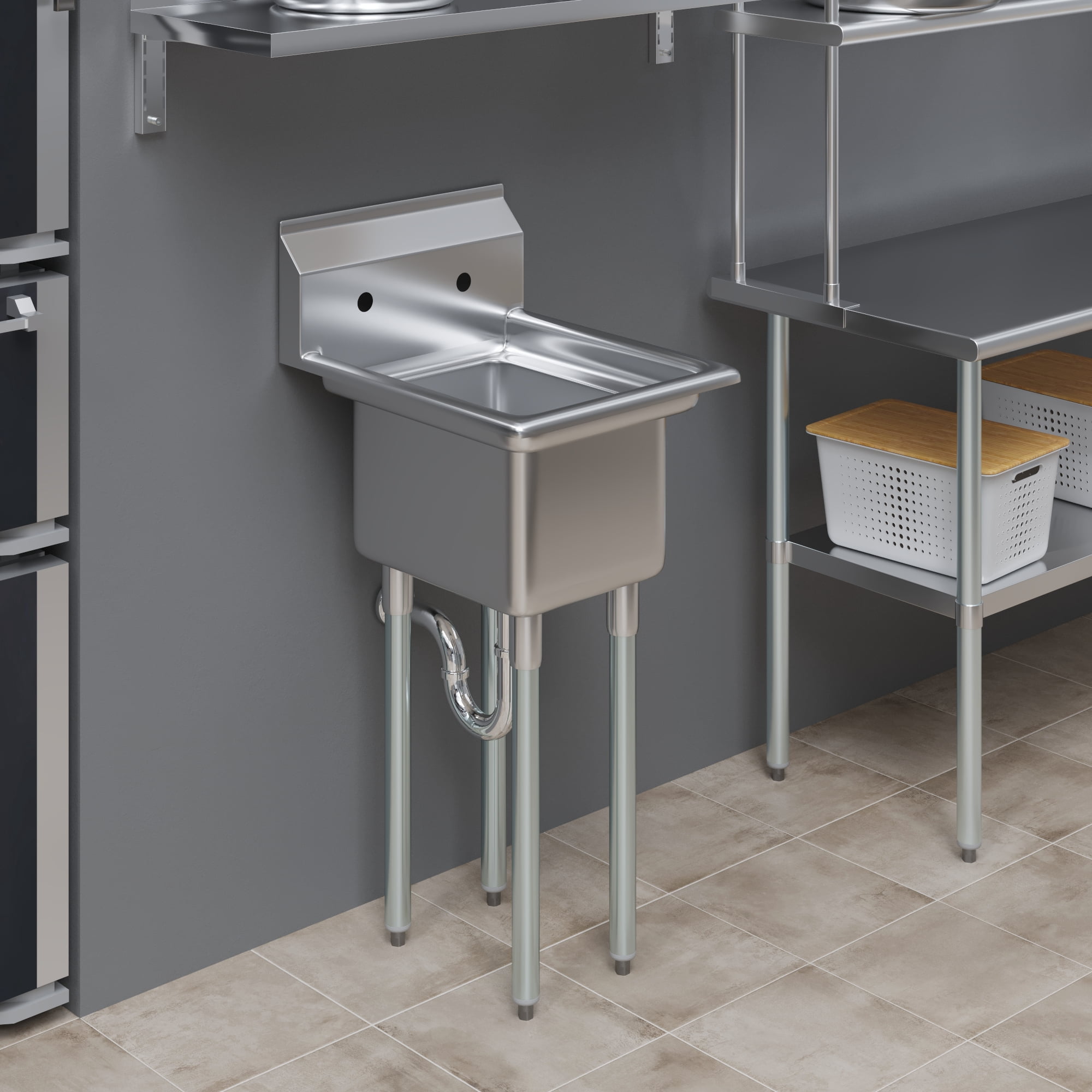 AmGood  22 in. x 18 in. Stainless Steel One Compartment Sink with 12 in. x 16 in. x 10 in. Bowl