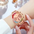 thumbnail image 3 of Women Colorful Diamond Watches Chronograph Rotatable Bezel Mineral Glass Luminous Watch Stainless Steel Waterproof Date Analog Quartz Watch Fashion Business Dress Wristwatch, 3 of 8