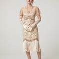 thumbnail image 2 of Rhinestones Layered Fringe Dress Ballroom Latin Dance Dress for Women Tiered Tassel Flapper Dresses Dancing Costume Beige S, 2 of 6