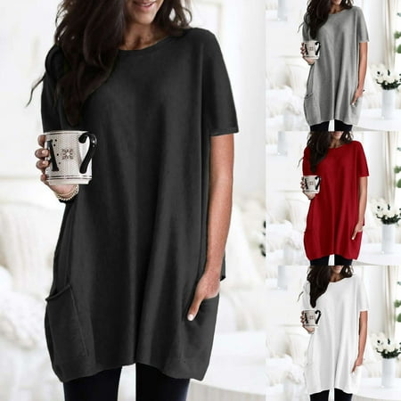 

Taluosi Casual Women T-shirt O Neck Solid Color Short Sleeve Loose Blouse Tunic for Office