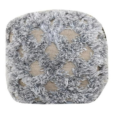 Emma 18" Comfort Farmhouse Fabric Pouf in Natural/ Elegant Taupe