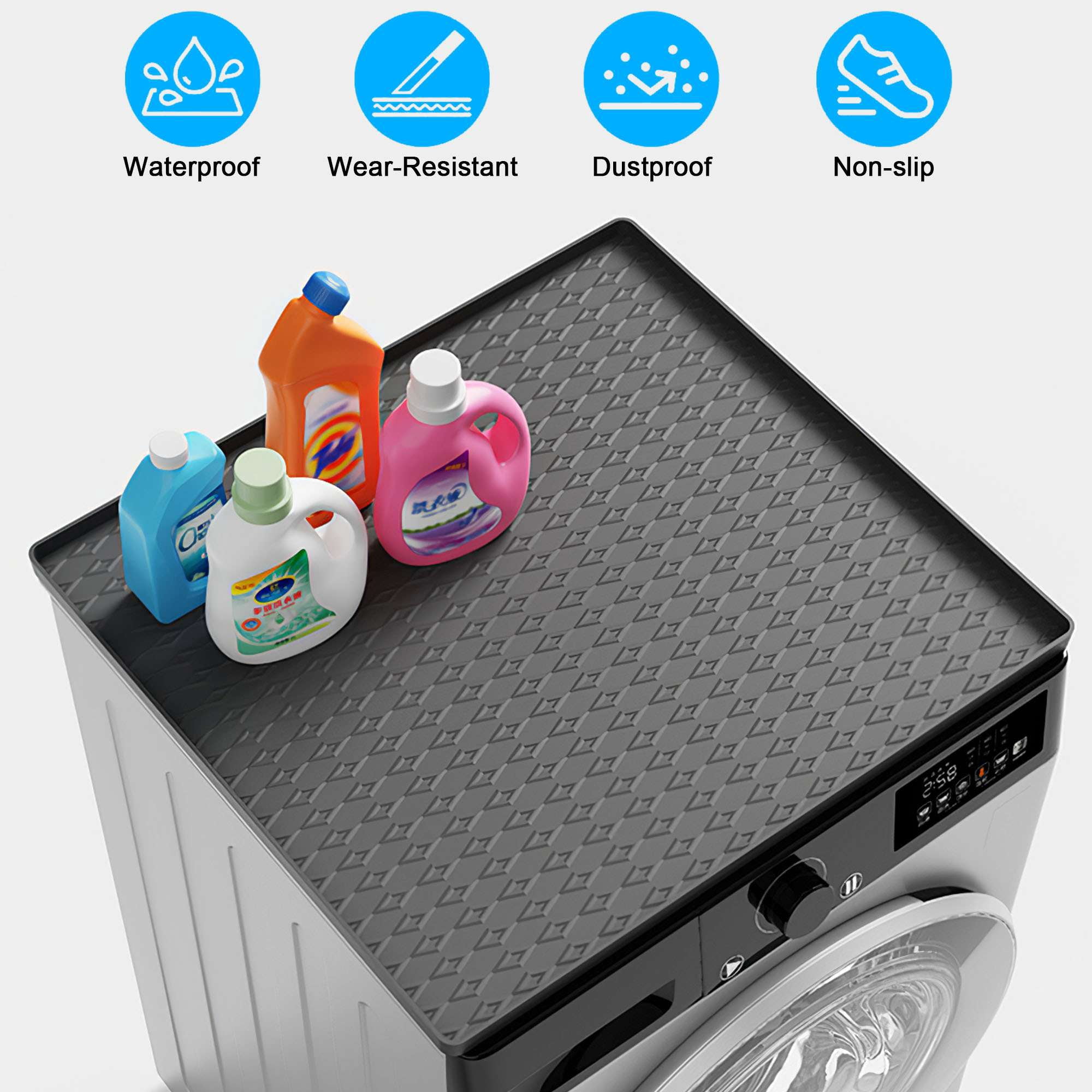 Deago Washer and Dryer Covers for the Top, 25.6''x 23.6'' Silicone Dryer Top Protector Mat Non-slip Waterproof Washing Machine Cover Protector Top Load for Laundry & Kitchen