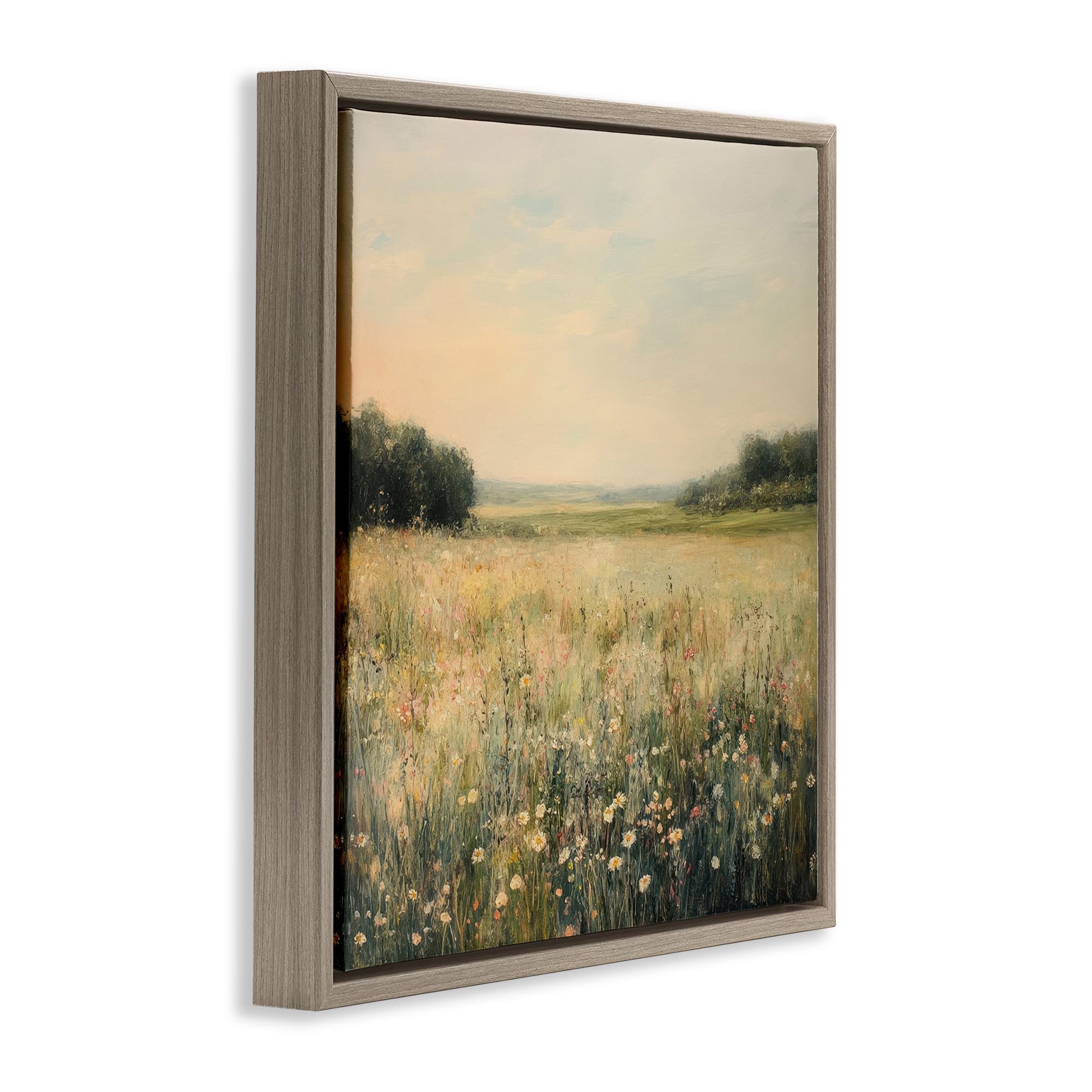 Stupell Industries Warm Wildflower Landscape Brown Framed Floater Canvas Wall Art design by Petal Prints Design, 25 x 25