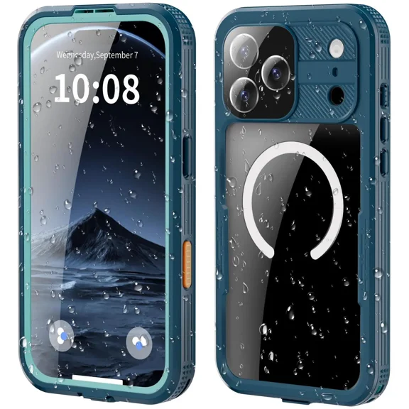 for iPhone 17 Pro Max Waterproof Case Compatible with MagSafe, Magnetic Waterproof Full Body IP68 Underwater Case Built-in Screen Protector Military Shockproof Phone Cover with Lanyard