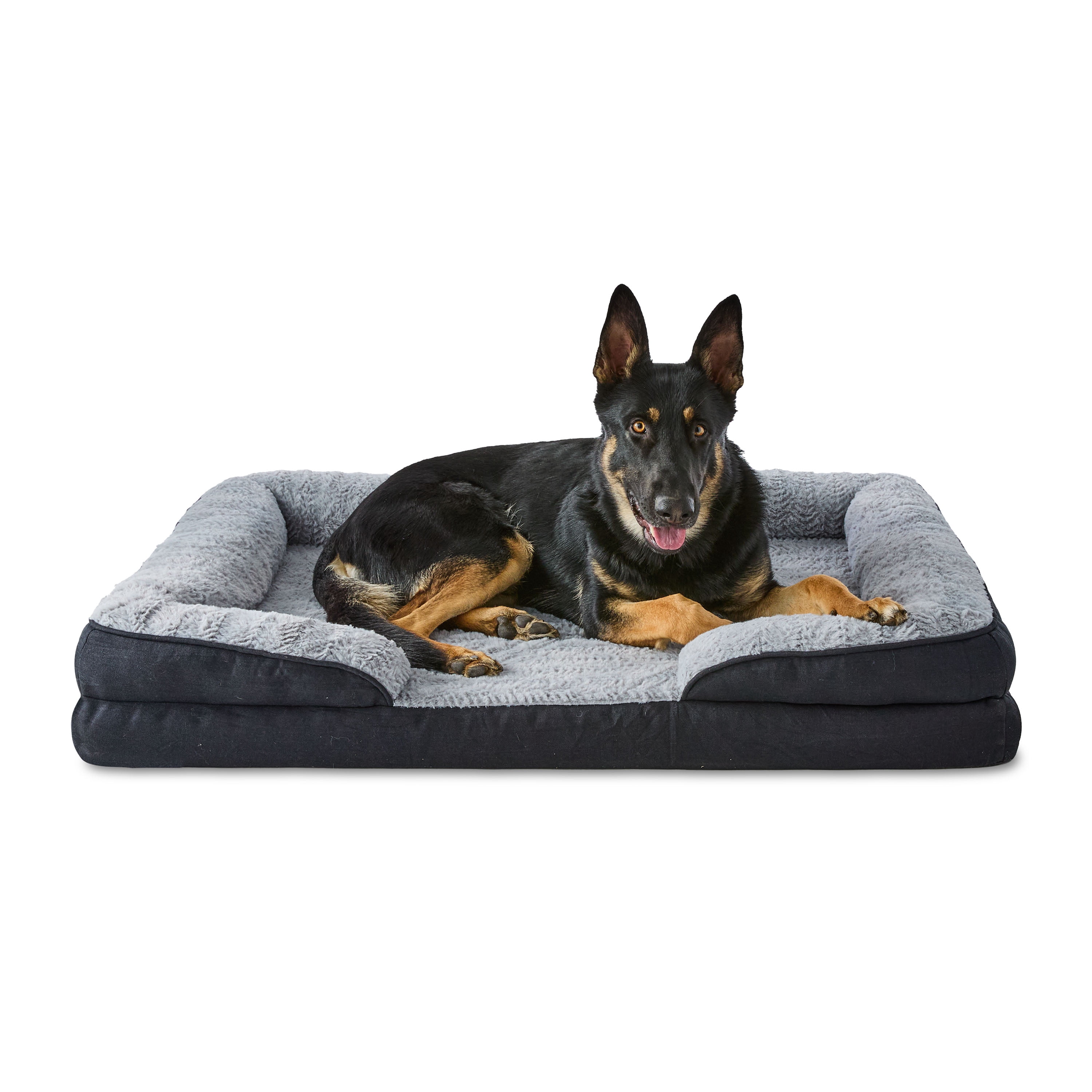 Vibrant Life Extra Large Orthopedic Bolster Dog Bed, Black, 35" x 48"