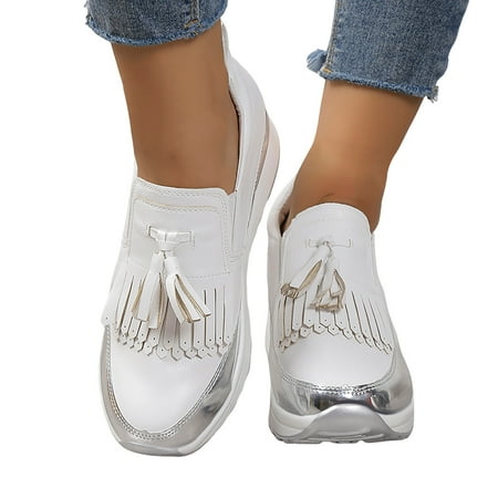 QYZEU Women Flats Sandals for Women Casual Leisure Women s Four Seasons Non Slip Platform Wedges Round Toe Breathable Slip On Shoes Suit Shoes White 39