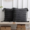 thumbnail image 1 of ZECATL Gray Throw Pillow Covers: 2 Pack 18x18 Inch Boho Striped Cotton Linen Rectangular Decorative Pillow Cases with Tassels for Farmhouse Couch Sofa Chair, 1 of 8