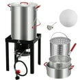 thumbnail image 1 of Turkey Deep Fryer Set – 50K BTU Outdoor Propane – 30QT Aluminum Fryer + 10QT Kit – Igniter, Thermometer & Injector – Seafood Boiler & Baskets – Black + Aluminum, 1 of 6