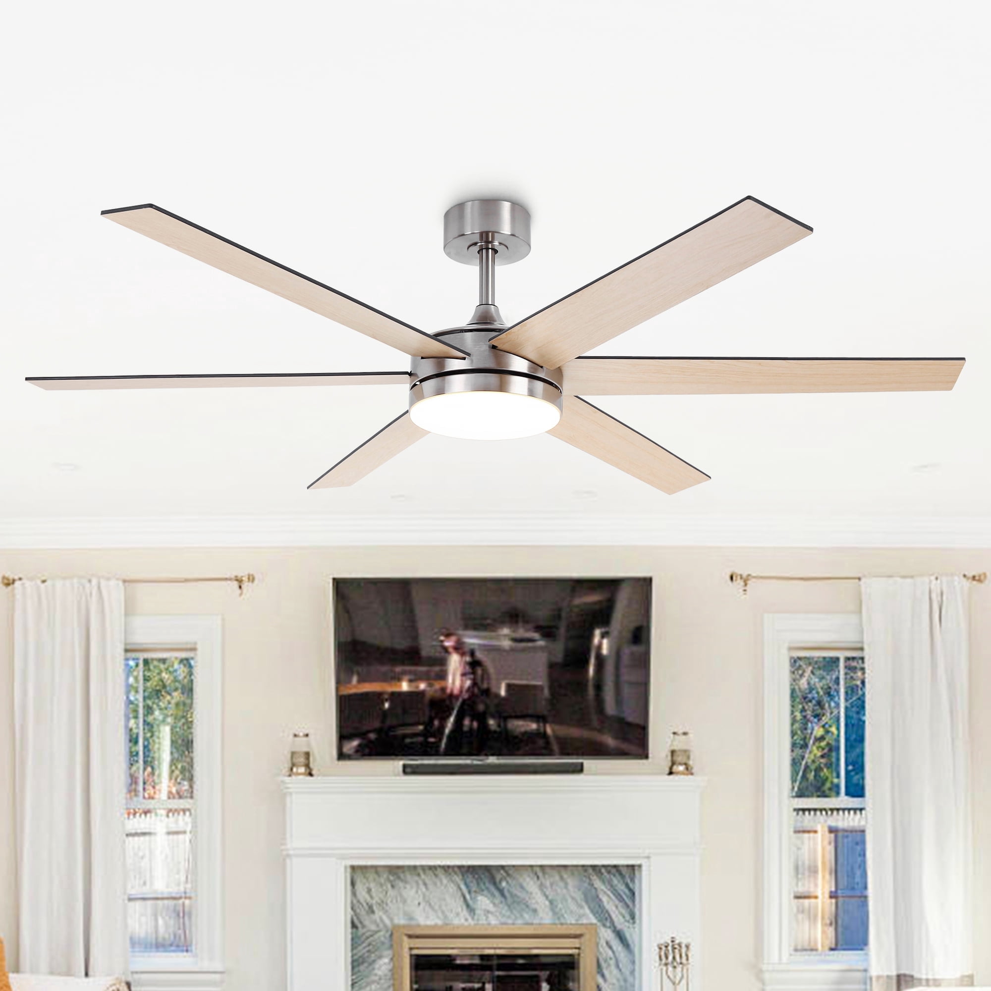 Vaczon 60" Industrial Satin Nickel Smart Ceiling Fan with Dimmable LED Light and Remote