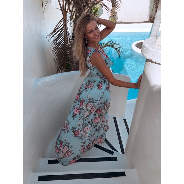 Women's Button Up Split Floral Print Flowy Party Maxi Dress Multicolour -  Walmart.ca