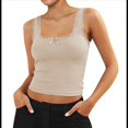 thumbnail image 3 of Camisola de Tirantes para Mujer, , Ajustada, de Punto Acanalado, con Encaje, para Verano, con Cuello Cuadrado y Sin Mangas. Albaricoque L, 3 of 10