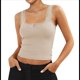 thumbnail image 3 of Camisola de Tirantes para Mujer, , Ajustada, de Punto Acanalado, con Encaje, para Verano, con Cuello Cuadrado y Sin Mangas. Albaricoque L, 3 of 10