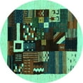 thumbnail image 1 of Ahgly Company Machine Washable Indoor Round Abstract Turquoise Blue Contemporary Area Rugs, 6' Round, 1 of 4