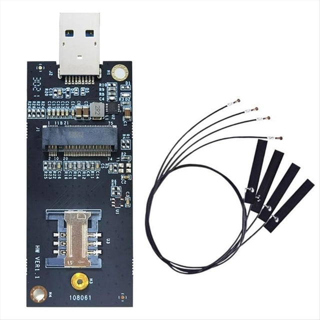 Tarjeta Adaptadora NGFF Key-B A USB 3.0 con Ranura para SIM. Módulo WWAN A USB con Antena. Compatible con Tarjetas de Red 3G/4G/5G.
