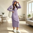 thumbnail image 5 of Levmjia Womens Solid Color Hooded Midi Dress Drawstring Long Sleeve Slim Bodycon Hoodie Dress Stretchy Casual Outfit Daily Autumn Winter Leisure, 5 of 7