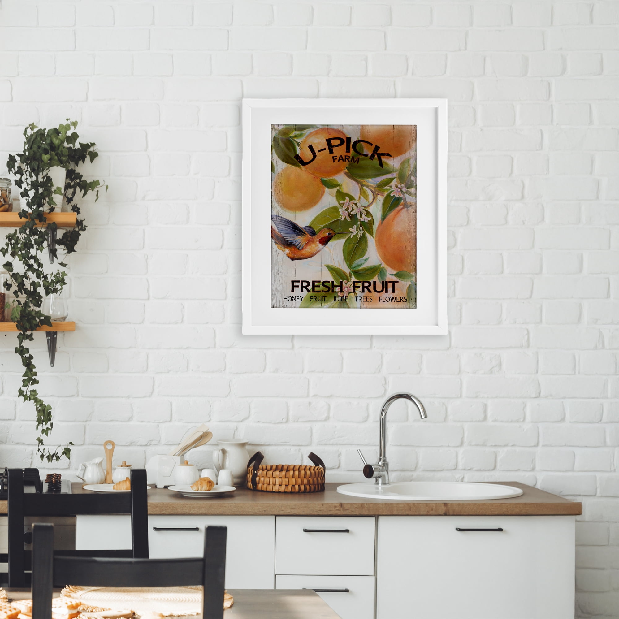 Stupell Industries U-Pick Fresh Fruit Farm White Framed Print Under Glass, design by Diannart