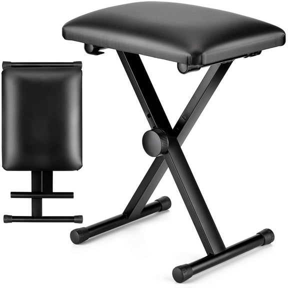 IVV Piano Bench X-Style Adjustable Height Keyboard Bench Padded Keyboard Stool Chair Seat for Electronic Digital Keyboards Pianos Black