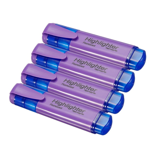 Unique Bargains Highlighter, Broad Point, Purple, 4 Pack