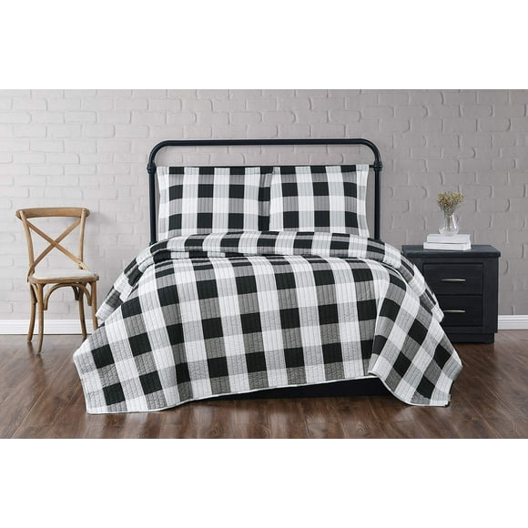Truly Soft Everyday Buffalo Plaid Black Full/Queen Quilt Set