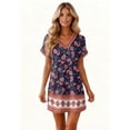 thumbnail image 6 of Women's Fashionable Floral Print V-Neck Short Sleeve Dress with Pocket, Casual Pullover Summer Dress, Comfortable Loose Fit, Stylish Ladies Wear,Dark Blue,XL, 6 of 8