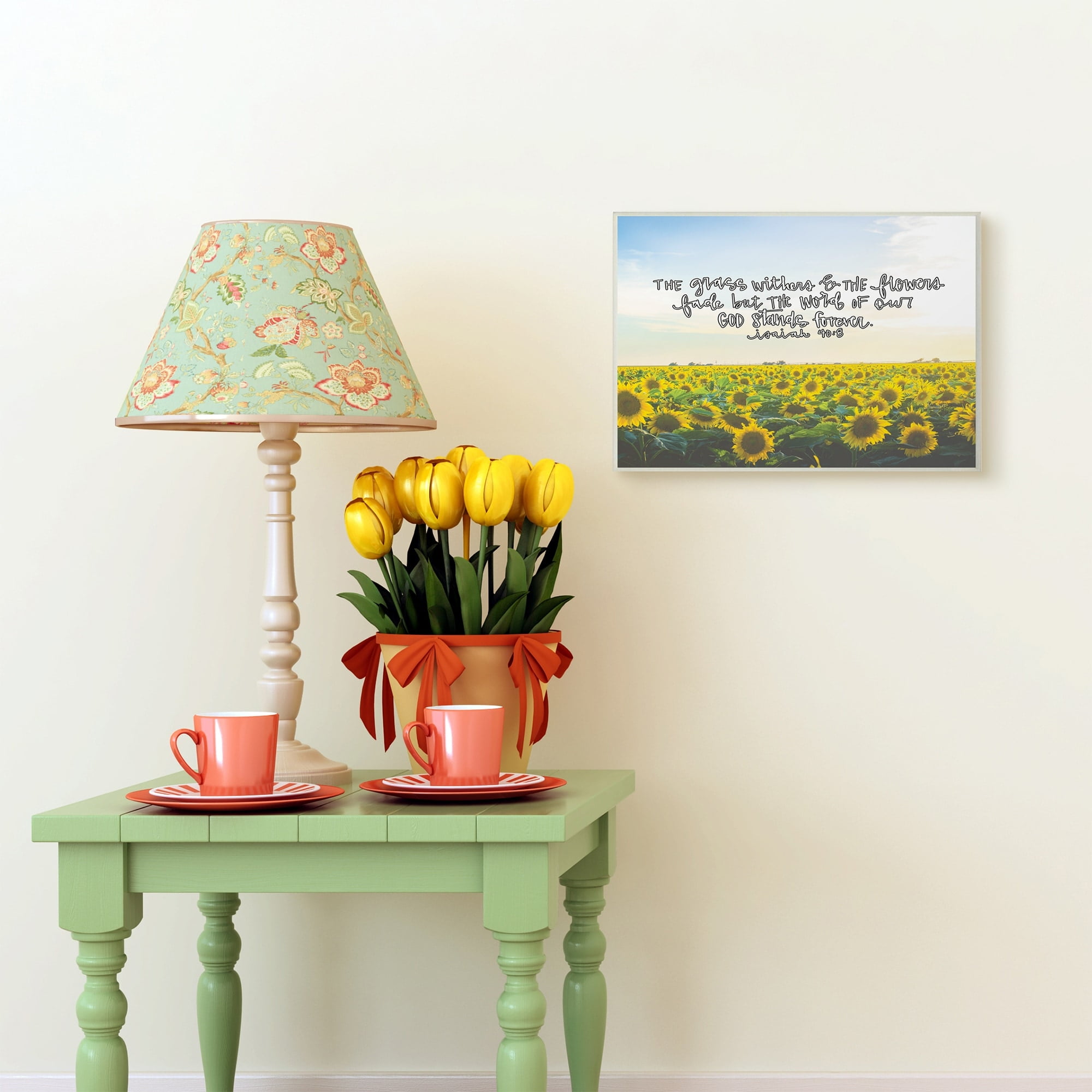 The Stupell Home Decor Collection The Word of God Stands Forever Sunflower Field Photography Wall Plaque Art, 10 x 0.5 x 15