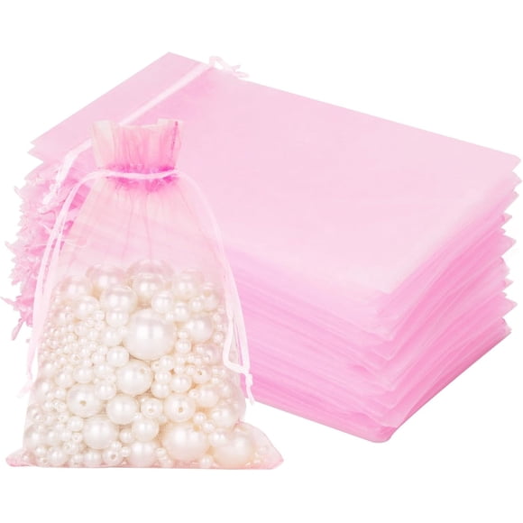 joycraft Pink Organza Bags 5x7 Inches, 50Pcs Sheer Mesh Drawstring Pouch Bags, Breathable Wedding Favor Bags, Jewelry Gift Bags, Premium Organza Storage Bags for Party Supplies