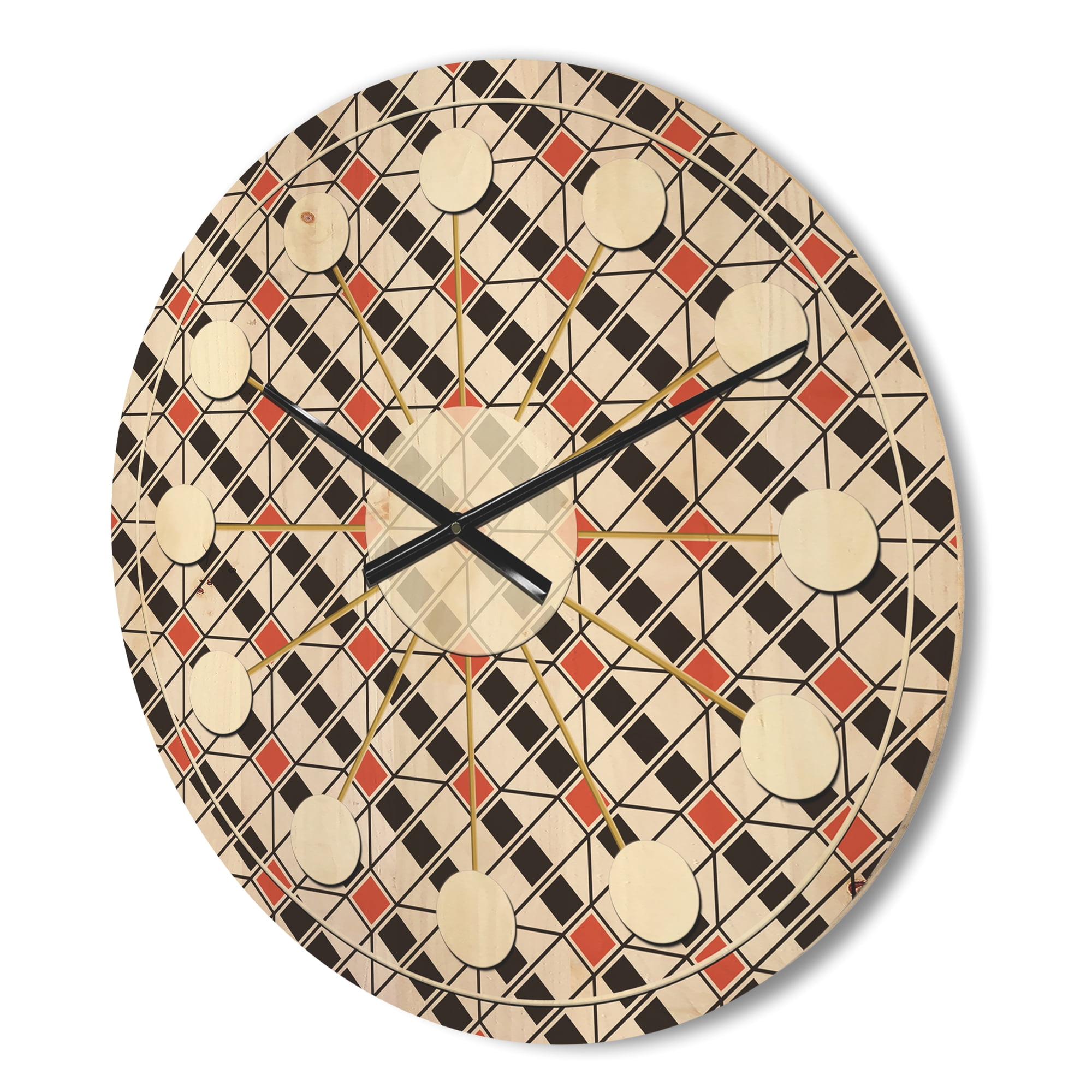 Designart 'Abstract Retro Pattern Design IV' Mid-Century Modern Wood Wall Clock