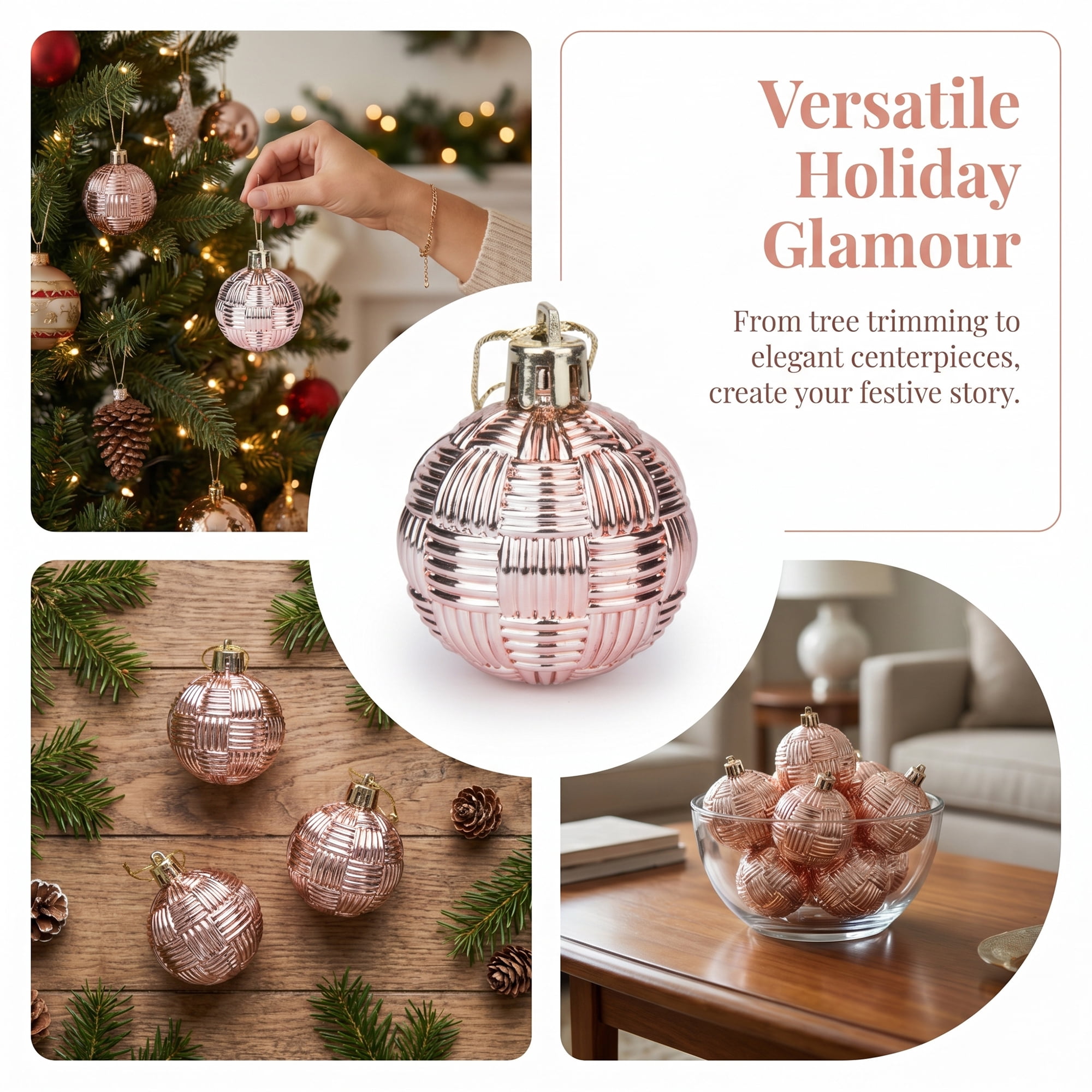 Unique Bargains 6Pcs Woven Texture Balls Mini Decorative Spheres Orbs Rose Gold 1.6"