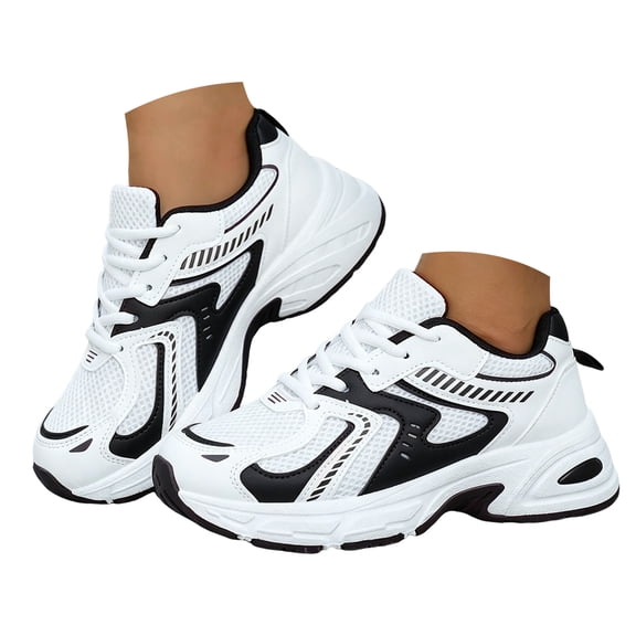 Rokment Womens Chunky Athletic Basketball Running Shoes Breathable Mesh Leather Patchwork Color Block Lace up Volleyball Tennis Golf Sneakers Black Size 6
