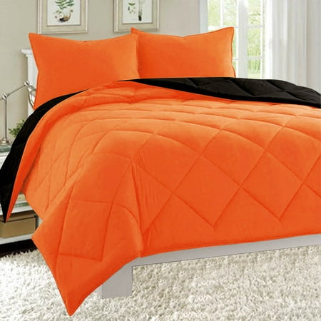 Dayton King Size 3-Piece Reversible Comforter Set Soft Brushed Microfiber Quilted Bed Cover Orange &