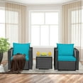 thumbnail image 3 of Costway 3PCS Patio Rattan Wicker Furniture Set Sofa Table W/Cushion Turquoise, 3 of 10