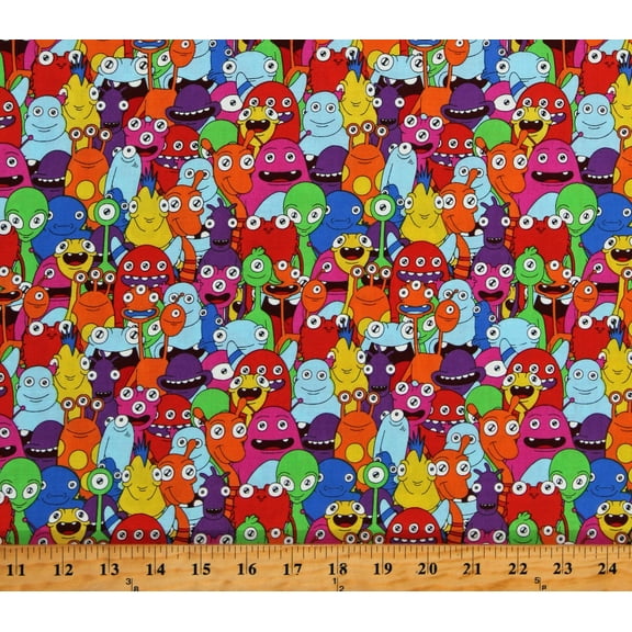 Cotton Glow in the Dark Aliens Outer Space Amazing Aliens Glow Kids Multicolor Cotton Fabric Print by the Yard (1991G-77)