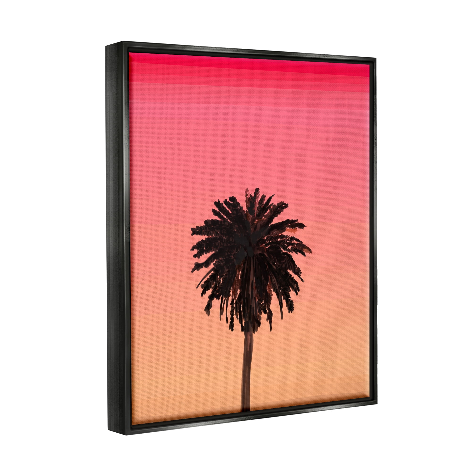 Stupell Industries Vivid Red Sky Palm Tree Silhouette Coastal Painting Black Floater Framed Art Print Wall Art